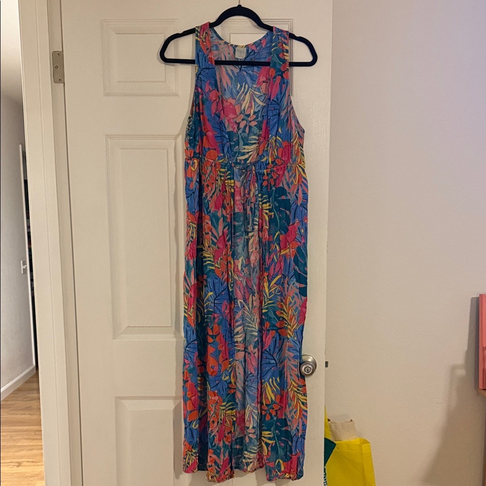 Kona Sol Colorful Floral Maxi Swim Cover up Dress